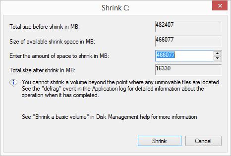 Shrink Dialog